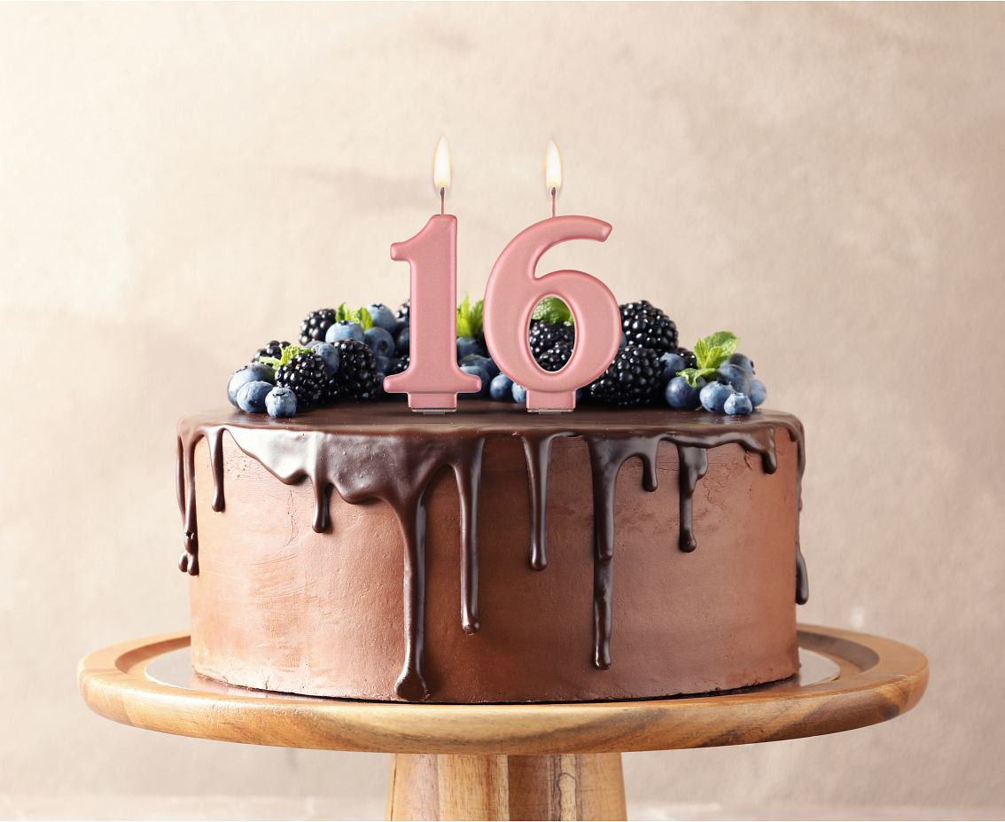 Birthday candle digit 6, metallic rosegold, 8 cm
